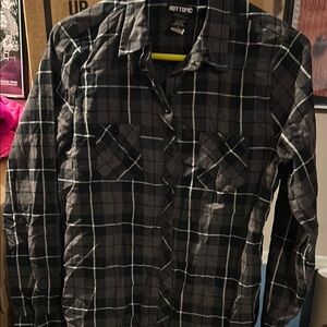 Hot Topic Black and Gray Plaid Shirt
